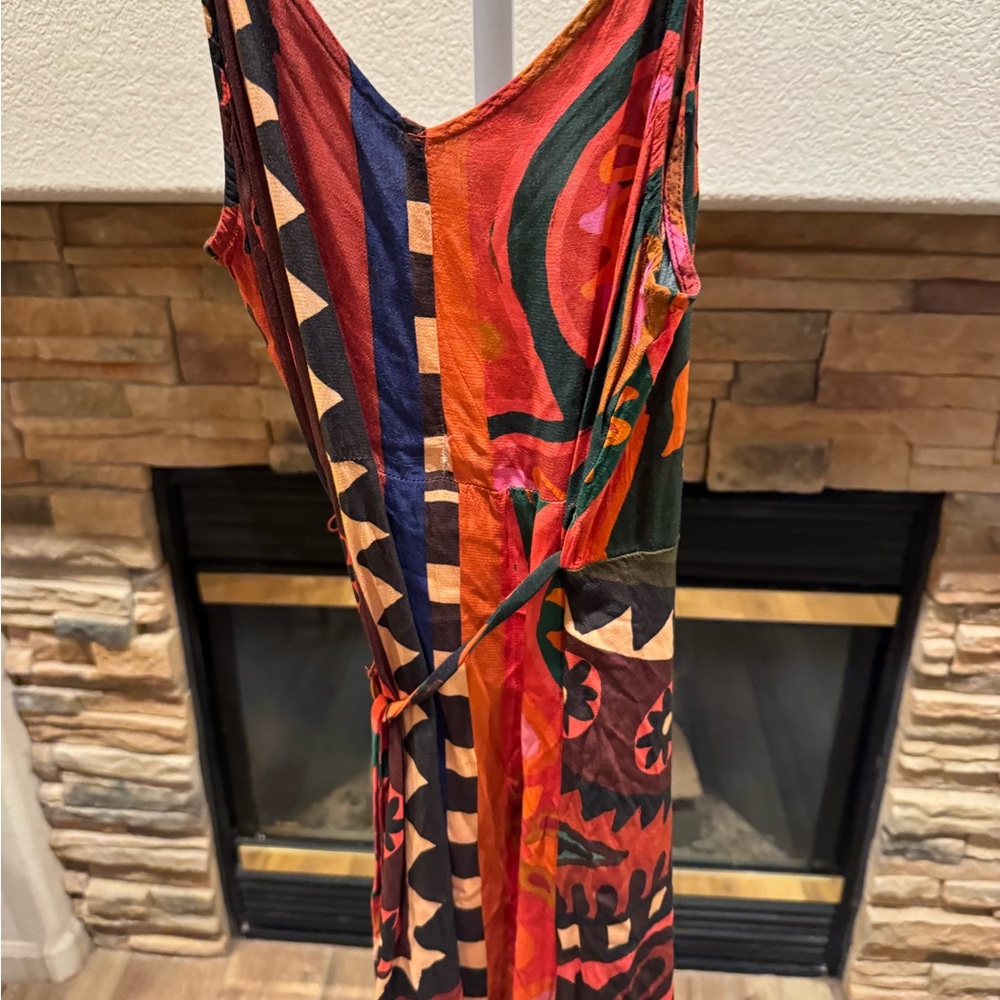 Farm Rio Anthropologie Asymmetrical Dress in Red and Black Medium - Picture 5 of 8